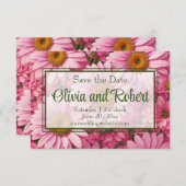 ピンク春フローラピンクデイジーレトロピンク花 セーブザデート (正面/裏面)