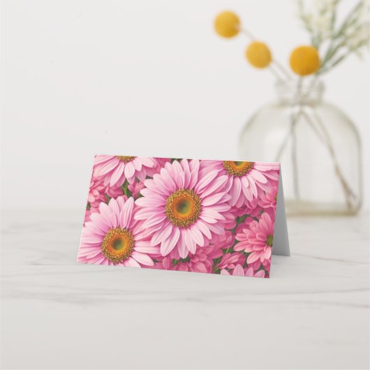 ピンク春フローラピンクデイジーレトロピンク花 プレイスカード (裏面)