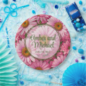 ピンク春フローラピンクデイジーレトロピンク花 ペーパープレート (パーティー)