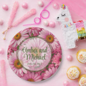 ピンク春フローラピンクデイジーレトロピンク花 ペーパープレート (パーティー)