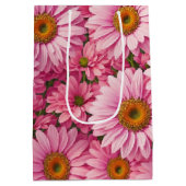 ピンク春フローラピンクデイジーレトロピンク花 ミディアムペーパーバッグ (裏面)