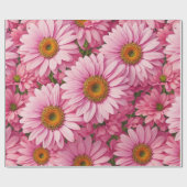 ピンク春フローラピンクデイジーレトロピンク花 ラッピングペーパー (フラット)