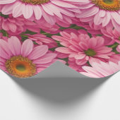 ピンク春フローラピンクデイジーレトロピンク花 ラッピングペーパー (角)