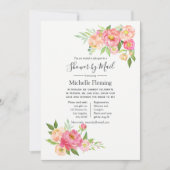 ピンク春フローラベビーまたはブライダルシャワーバイメール 招待状 (正面)