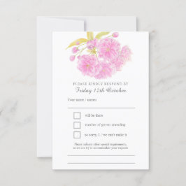 ピンク春フローラ水彩結婚式RSVP 出欠カード