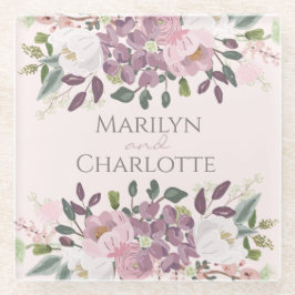 ピンク春フローラ結婚ブーケ ガラスコースター