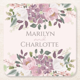 ピンク春フローラ結婚ブーケ スクエアペーパーコースター