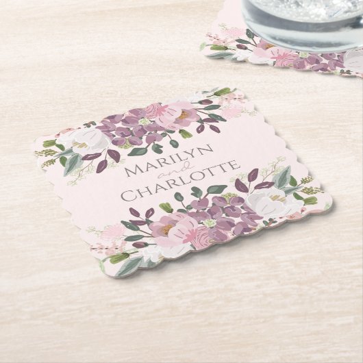 ピンク春フローラ結婚ブーケ ペーパーコースター (アングル)