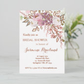 ピンク春ブライダルシャワーバラ金ゴールド 箔招待状 (立ち正面)