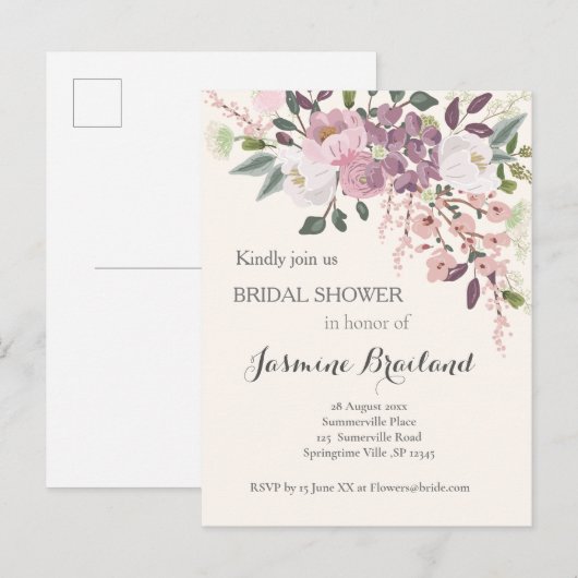 ピンク春ブライダルシャワー インビテーションポストカード (正面/裏面)