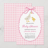 ピンク春マザーグースとゴスリング赤ちゃんシャワー 招待状 (正面/裏面)