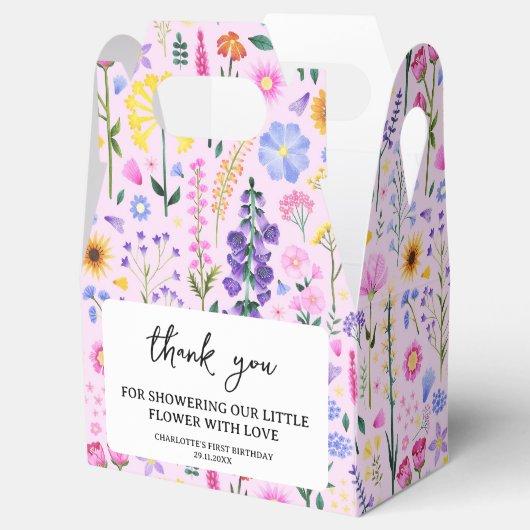 ピンク春ワイルドフラワーガールズファースト誕生日 フェイバーボックス (オープン)