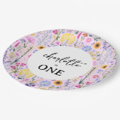 ピンク春ワイルドフラワーガールズファースト誕生日 ペーパープレート (アングル)
