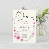 ピンク春ワイルドフラワーズリース私たちの恋しく思小さな1 招待状 (スタンド正面)