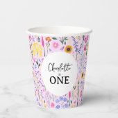ピンク春ワイルドフラワーベビーガールファースト誕生日 紙コップ (裏面)
