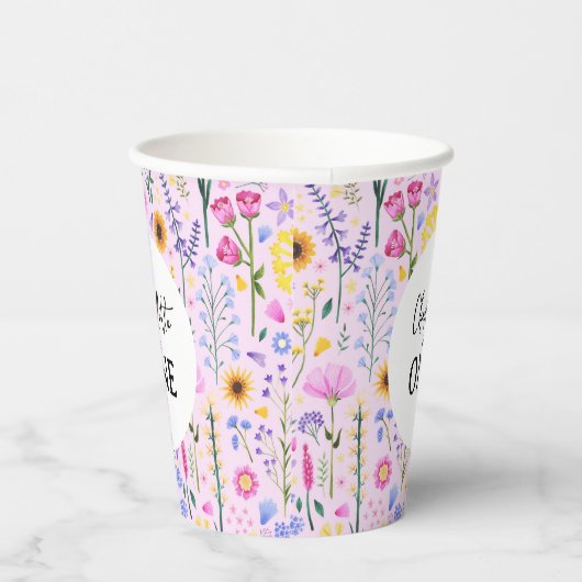 ピンク春ワイルドフラワーベビーガールファースト誕生日 紙コップ (右)