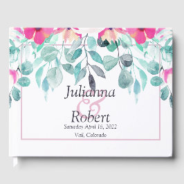 ピンク春水彩フローラ結婚のゲストブック ゲストブック