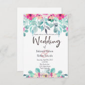 ピンク春水彩フローラ結婚式招待状 招待状 (正面/裏面)