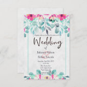 ピンク春水彩フローラ結婚式招待状 招待状 (正面/裏面)