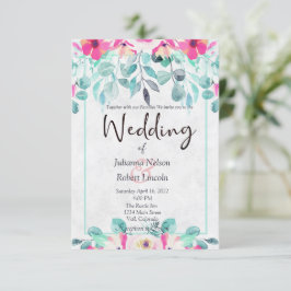 ピンク春水彩フローラ結婚式招待状 招待状