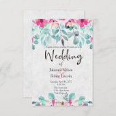 ピンク春水彩フローラ結婚式招待状 招待状 (正面/裏面)
