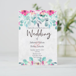 ピンク春水彩フローラ結婚式招待状 招待状