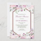 ピンク春花六角フレームブライダルシャワー 招待状 (正面)