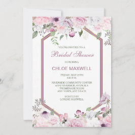 ピンク春花六角フレームブライダルシャワー 招待状