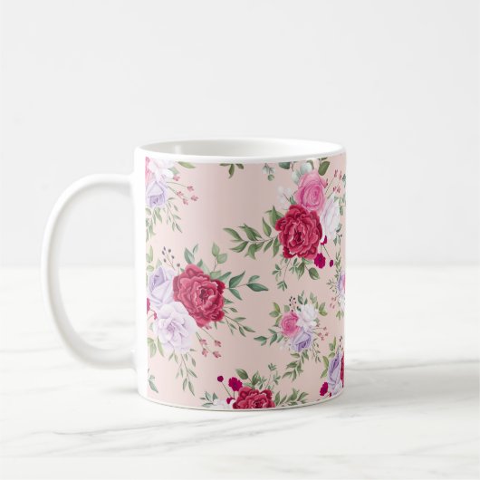 ピンク春花柄 コーヒーマグカップ (左)