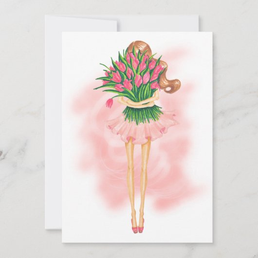 ピンク春誕生日パーティーの招待 招待状 (正面)