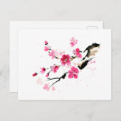 ピンク春開花。アリсグラフィック絵画インク ポストカード (正面/裏面)