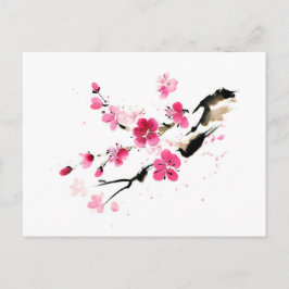 ピンク春開花。アリсグラフィック絵画インク ポストカード