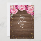 ピンク暗い赤紫色かわいいガールキンセアニラ素朴ウッド 招待状 (裏面)