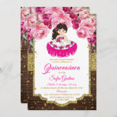 ピンク暗い赤紫色かわいいガールキンセアニラ素朴ウッド 招待状 (正面/裏面)