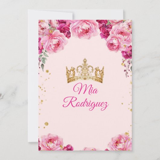 ピンク暗い赤紫色フラワーズプレゼンタシオンデトレアノス 招待状 (裏面)