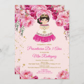 ピンク暗い赤紫色フラワーズプレゼンタシオンデトレアノス 招待状 (正面/裏面)