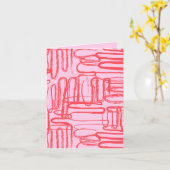 ピンク曲線の波状の抽象芸術 モダン カード (黄色い花)