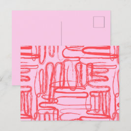 ピンク曲線の波状の抽象芸術 モダン シーズンポストカード