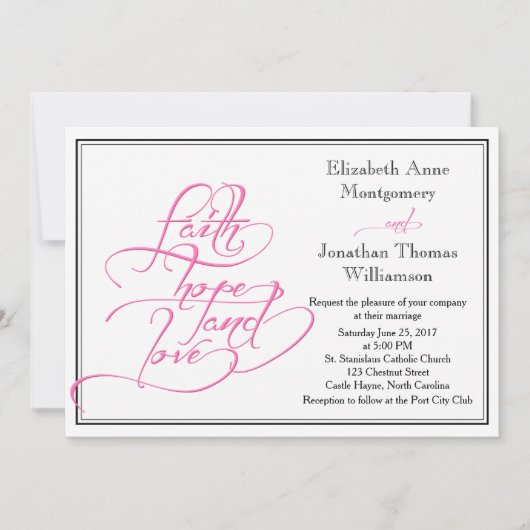 ピンク書道クリスチャン結婚式招待状 招待状 (正面)
