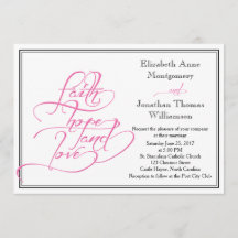 ピンク書道クリスチャン結婚式招待状