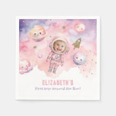 ピンク最初の旅のまわりに日宇宙女の子の誕生日 スタンダードカクテルナプキン (正面)
