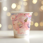 ピンク最初の旅のまわりに日宇宙女の子の誕生日 紙コップ