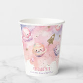 ピンク最初の旅のまわりに日宇宙女の子の誕生日 紙コップ (裏面)