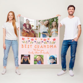 ピンク最高のおばあちゃん花フォトコラージュ フリースブランケット