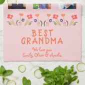 ピンク最高のおばあちゃん花5 Photo Collage Keepsake キッチンタオル (折り畳み)