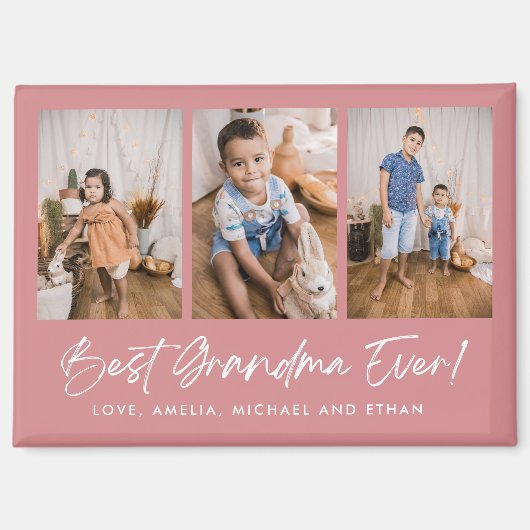 ピンク最高ののおばあちゃん史上三つのフォトマグネット マグネット (正面)