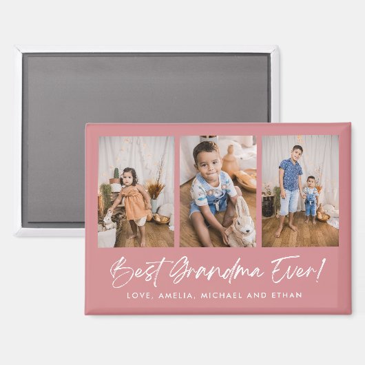 ピンク最高ののおばあちゃん史上三つのフォトマグネット マグネット (正面/裏面)
