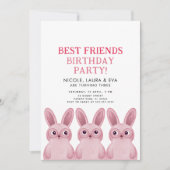 ピンク最高ののバンニーと友達の誕生日パーティー 招待状 (正面)