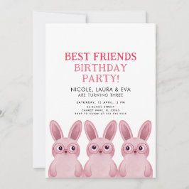 ピンク最高ののバンニーと友達の誕生日パーティー 招待状