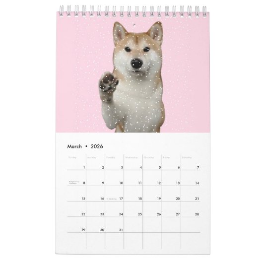 ピンク最高のの犬と柴犬ページSmallCalendar. カレンダー (3月 2026)